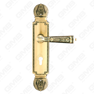 Maniglie in ottone Maniglia per porta in legno Maniglia per porta su piastra per serratura da infilare (B-PM9587-CF)