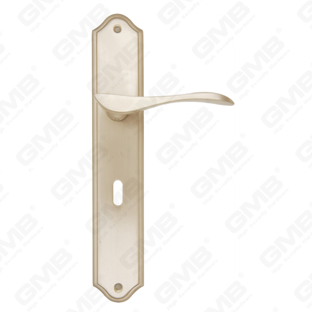 Maniglie in ottone Maniglia per porta in legno Hardware Maniglia per porta su piastra per serratura da infilare (B-PM9974-SN)