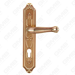Maniglie in ottone Maniglia per porta in legno Hardware Maniglia per porta su piastra per serratura da infilare (B-PM8577L-OG)